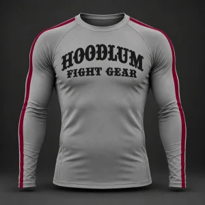 Courage Long Sleeve Rash Guard — Ash / Burgundy — Front view (AI demo concept)
