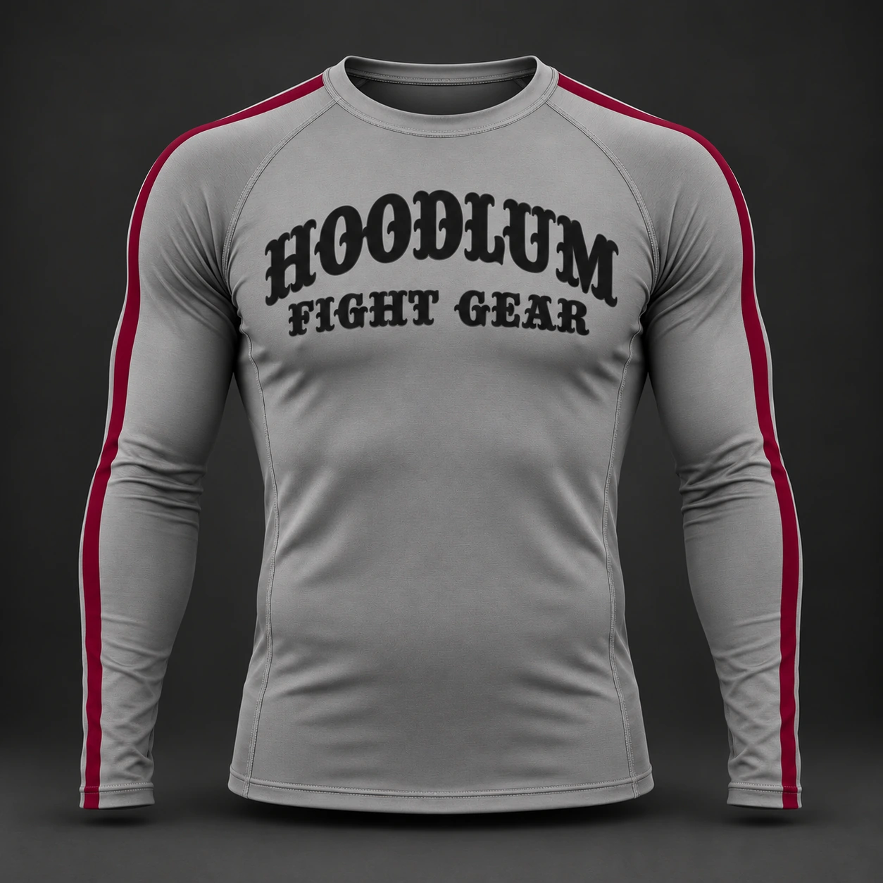 Courage Long Sleeve Rash Guard — Ash / Burgundy — Front view (AI demo concept)