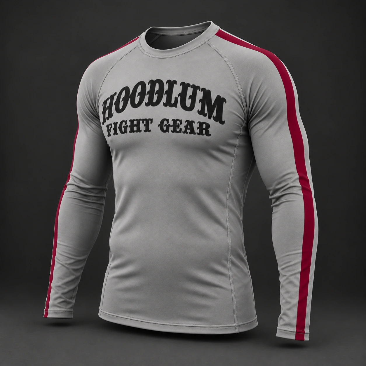 Courage Long Sleeve Rash Guard — Ash / Burgundy — Three-quarter view (AI demo concept)