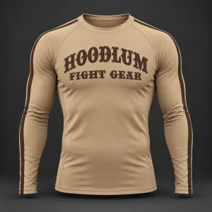 Courage Long Sleeve Rash Guard — Camel / Espresso — Front view (AI demo concept)