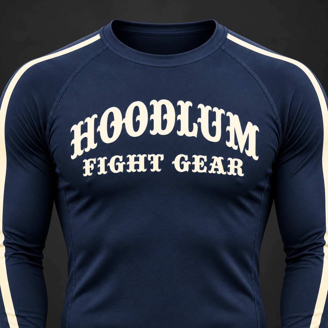 Courage Long Sleeve Rash Guard — Marine / Bone — Branding detail (AI demo concept)