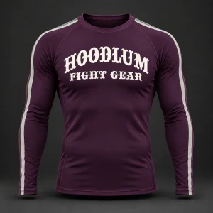 Courage Long Sleeve Rash Guard — Plum / Pewter — Front view (AI demo concept)
