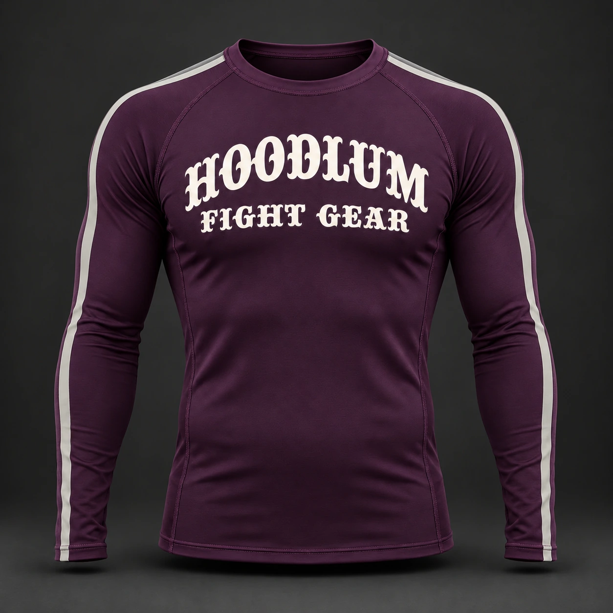 Courage Long Sleeve Rash Guard — Plum / Pewter — Front view (AI demo concept)