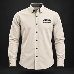 Courage Oxford Shirt — Bone / Graphite — Front view (AI demo concept)