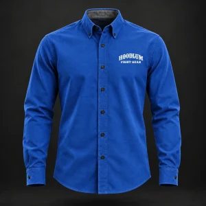 Courage Oxford Shirt — Cobalt / Steel — Front view (AI demo concept)