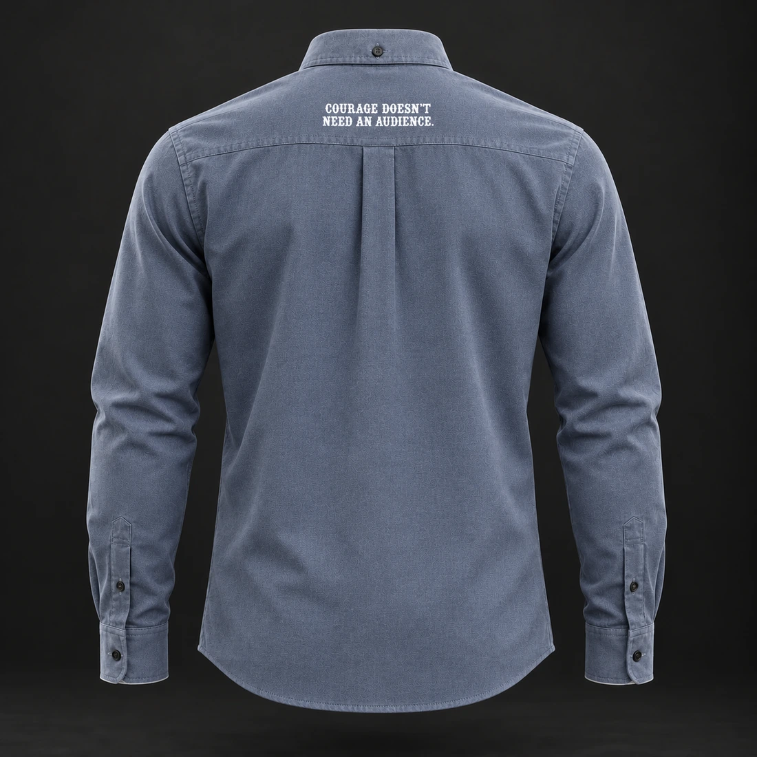 Courage Oxford Shirt — Slate / Glacier — Back view (AI demo concept)