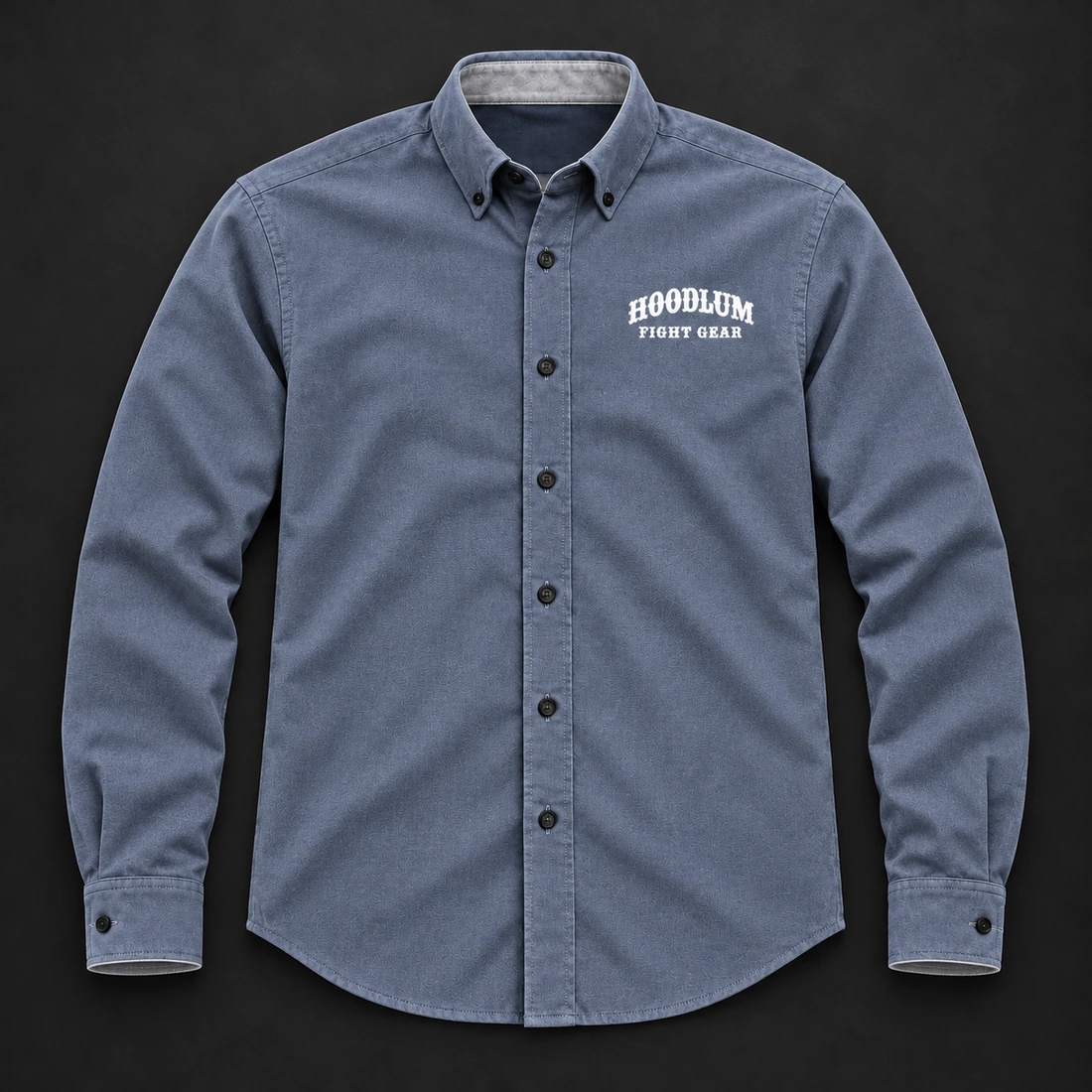 Courage Oxford Shirt — Slate / Glacier — Flat-lay view (AI demo concept)