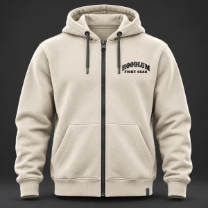 Courage Zip Hoodie — Bone / Graphite — Front view (AI demo concept)