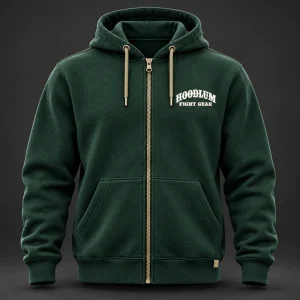 Courage Zip Hoodie — Forest / Sand — Front view (AI demo concept)