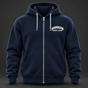 Courage Zip Hoodie — Midnight / Ice — Front view (AI demo concept)