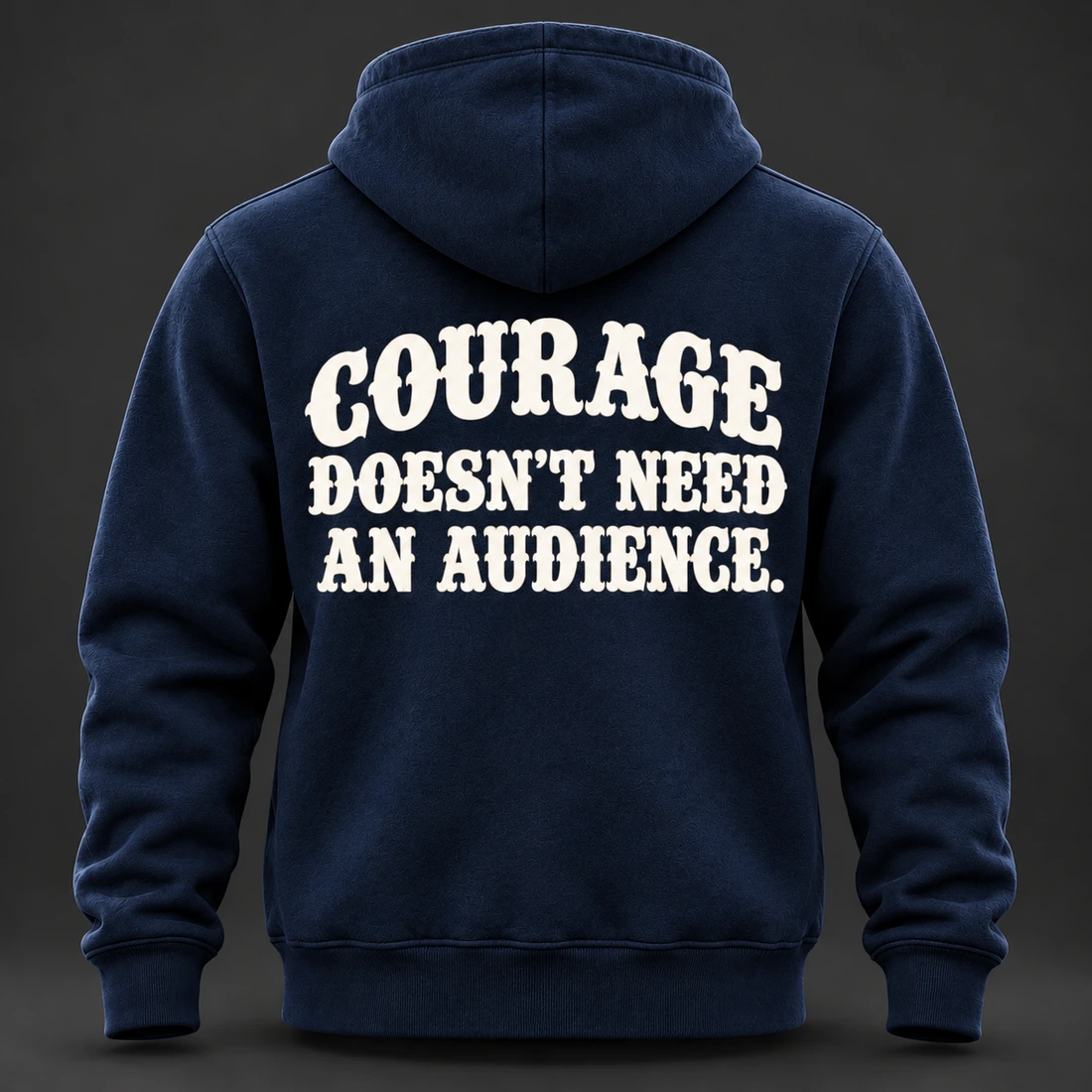 Courage Zip Hoodie — Midnight / Ice — Back view (AI demo concept)