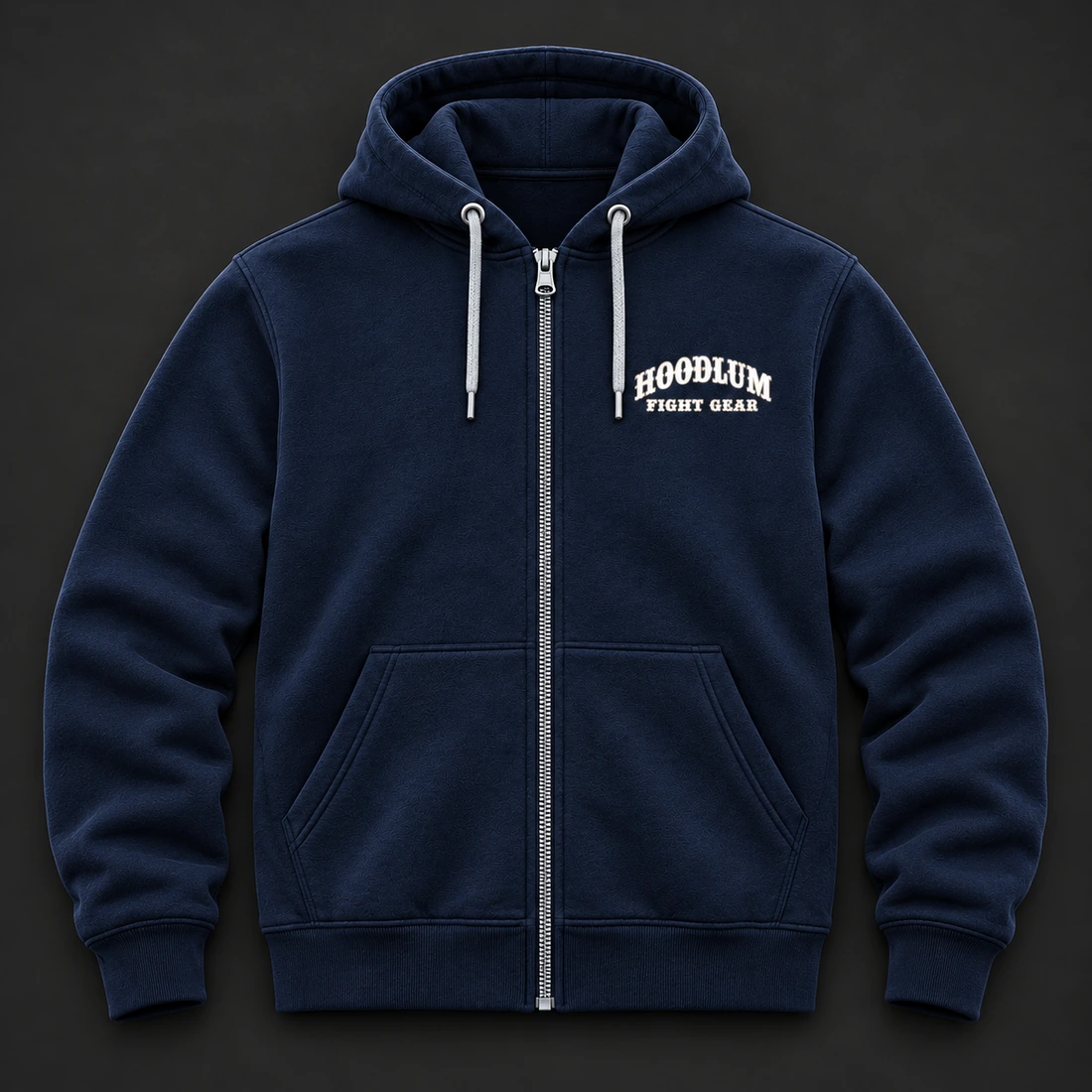 Courage Zip Hoodie — Midnight / Ice — Flat-lay view (AI demo concept)