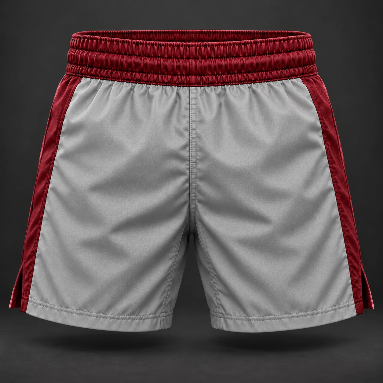 Crimson Corner Shorts — Ash / Burgundy — Back view (AI demo concept)