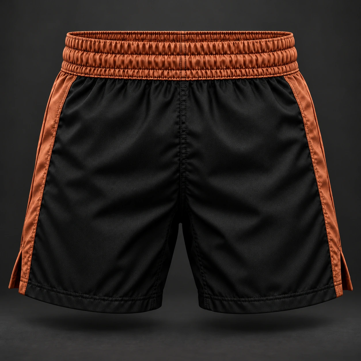 Crimson Corner Shorts — Black / Copper — Back view (AI demo concept)