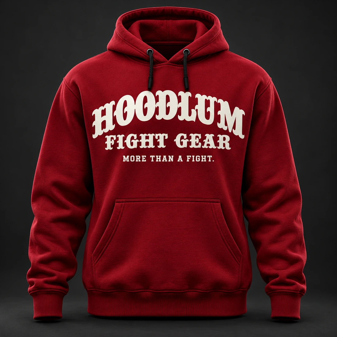 Crimson Fight Spirit Hoodie — Front view (AI demo concept)