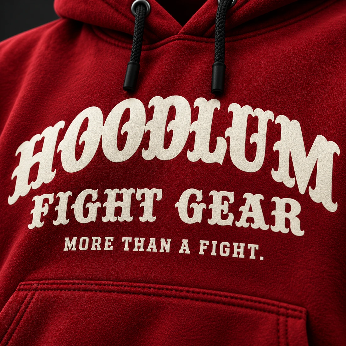 Crimson Fight Spirit Hoodie — Branding detail (AI demo concept)