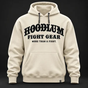 Crimson Fight Spirit Hoodie — Bone / Graphite — Front view (AI demo concept)