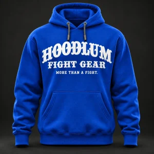 Crimson Fight Spirit Hoodie — Cobalt / Steel — Front view (AI demo concept)