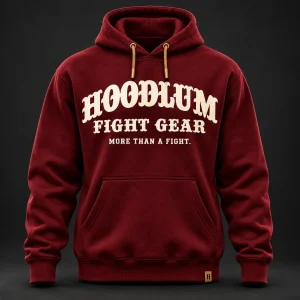 Crimson Fight Spirit Hoodie — Oxblood / Brass — Front view (AI demo concept)