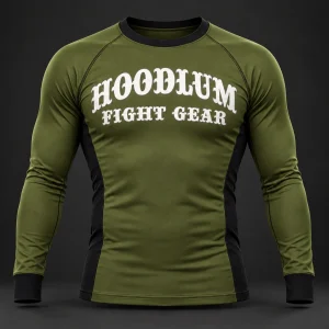 Crimson Grappling Rash Guard — Olive / Carbon — Front view (AI demo concept)
