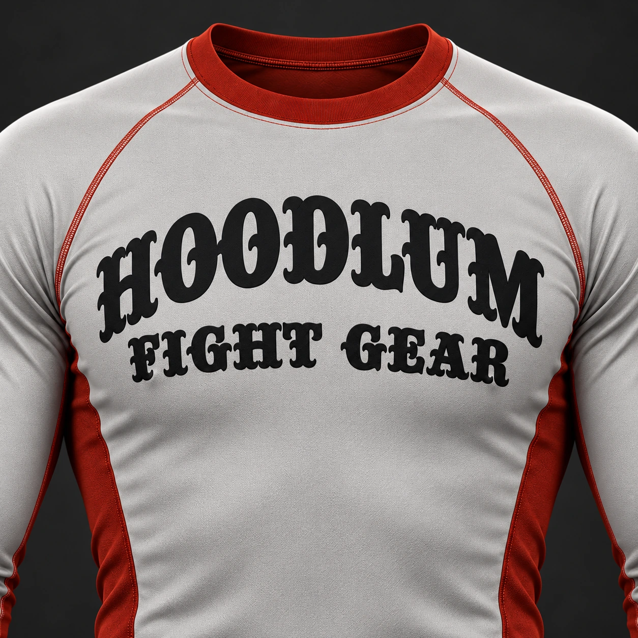 Crimson Grappling Rash Guard — Stone / Rust — Branding detail (AI demo concept)