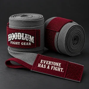Crimson Hand Wraps — Ash / Burgundy — Three-quarter view (AI demo concept)