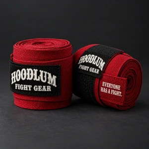Crimson Hand Wraps — Three-quarter view (AI demo concept)