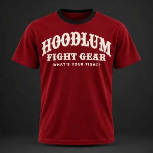Crimson Identity Tee — Front view (AI demo concept)
