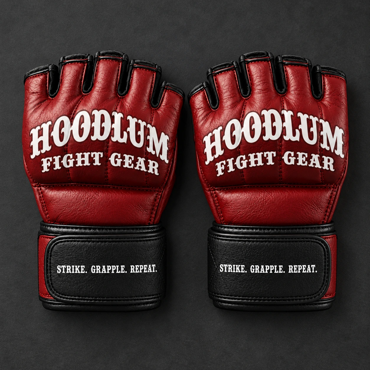 Crimson MMA Gloves — Top view (AI demo concept)