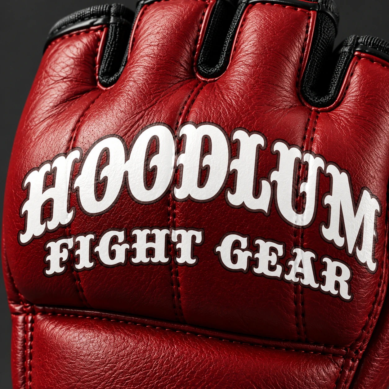 Crimson MMA Gloves — Branding detail (AI demo concept)