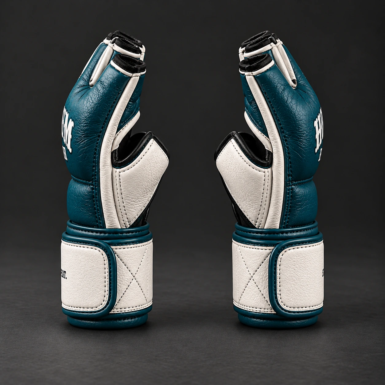 Crimson MMA Gloves — Petrol / Chalk — Opposite-side view (AI demo concept)