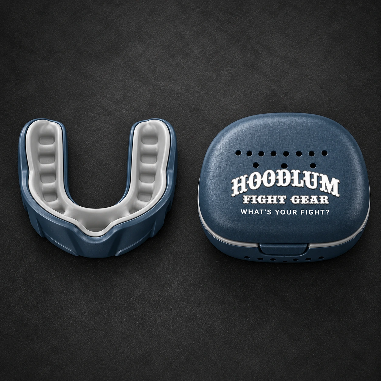 Crimson Mouthguard — Slate / Glacier — Top view (AI demo concept)