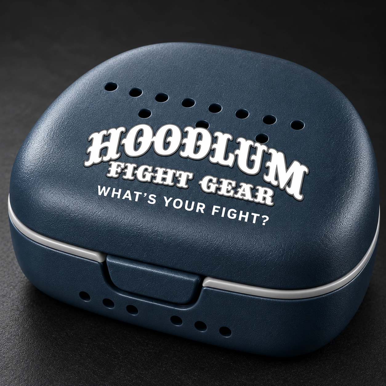 Crimson Mouthguard — Slate / Glacier — Branding detail (AI demo concept)