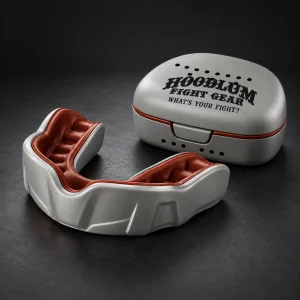 Crimson Mouthguard — Stone / Rust — Three-quarter view (AI demo concept)