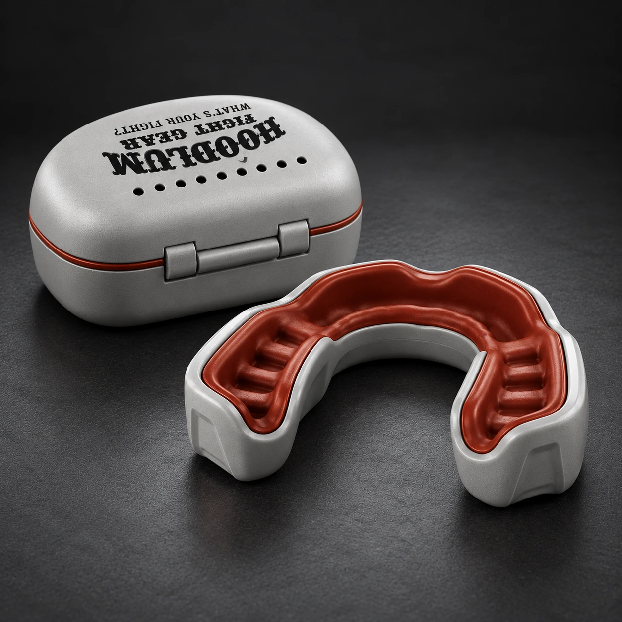 Crimson Mouthguard — Stone / Rust — Rear view (AI demo concept)
