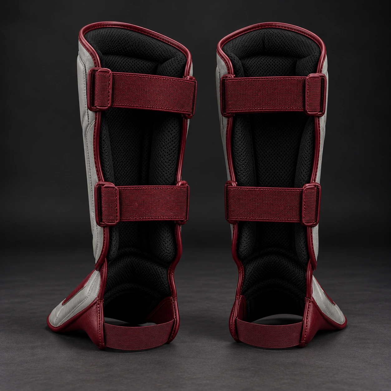Crimson Shin Guards — Ash / Burgundy — Rear view (AI demo concept)