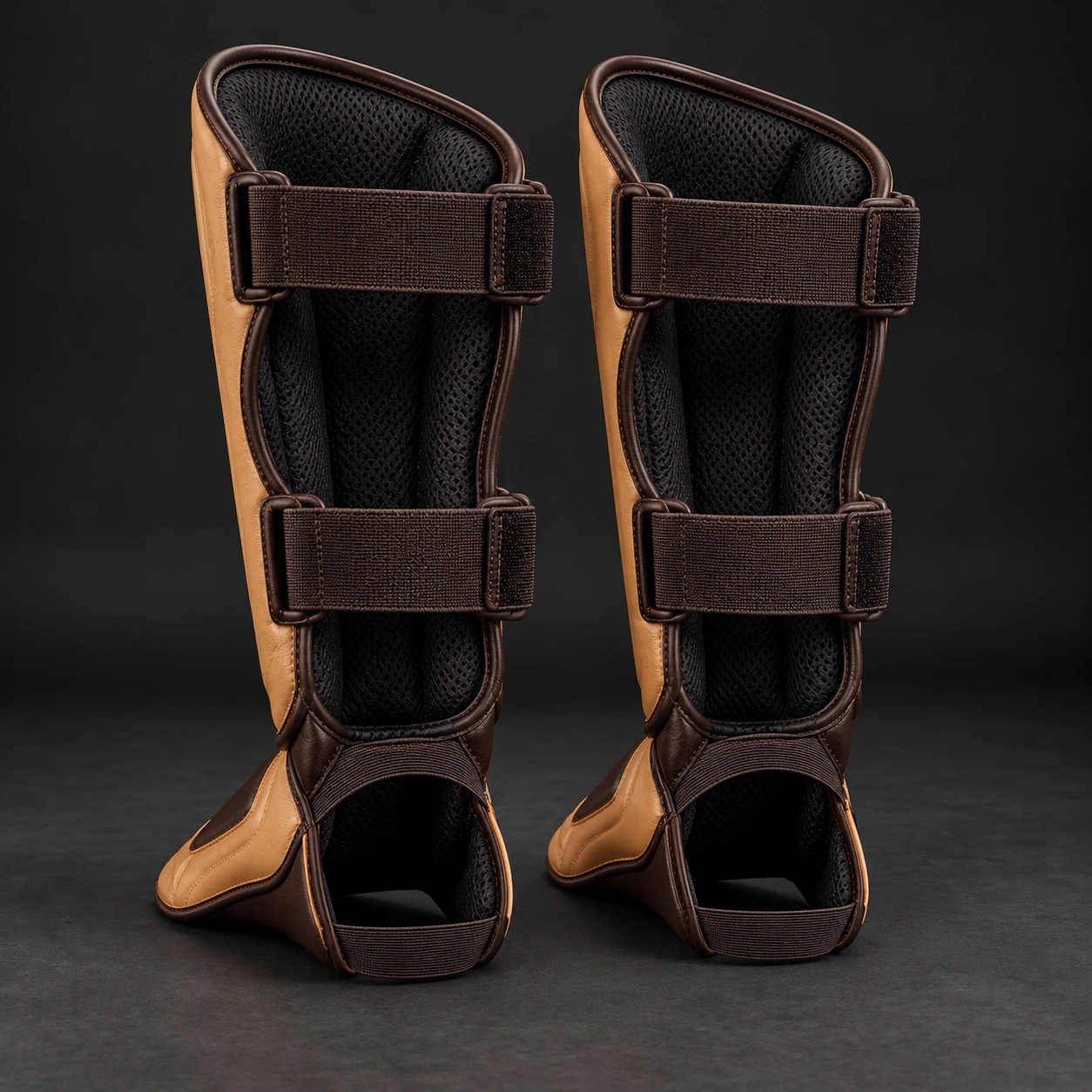 Crimson Shin Guards — Camel / Espresso — Rear view (AI demo concept)