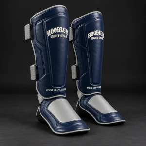 Crimson Shin Guards — Midnight / Ice — Three-quarter view (AI demo concept)