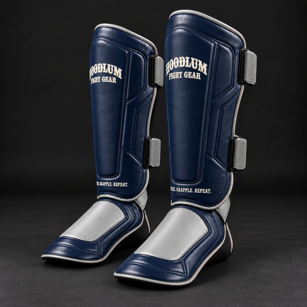 Crimson Shin Guards — Midnight / Ice — Opposite-side view (AI demo concept)