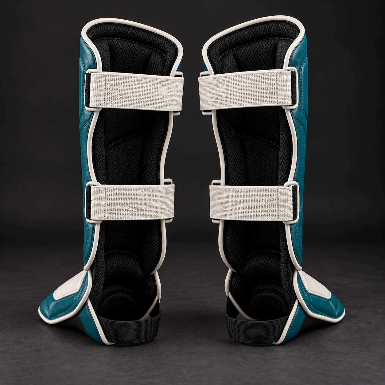 Crimson Shin Guards — Petrol / Chalk — Rear view (AI demo concept)