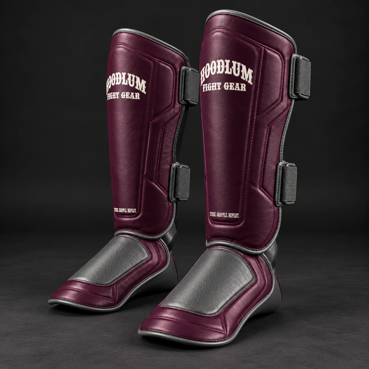 Crimson Shin Guards — Plum / Pewter — Opposite-side view (AI demo concept)
