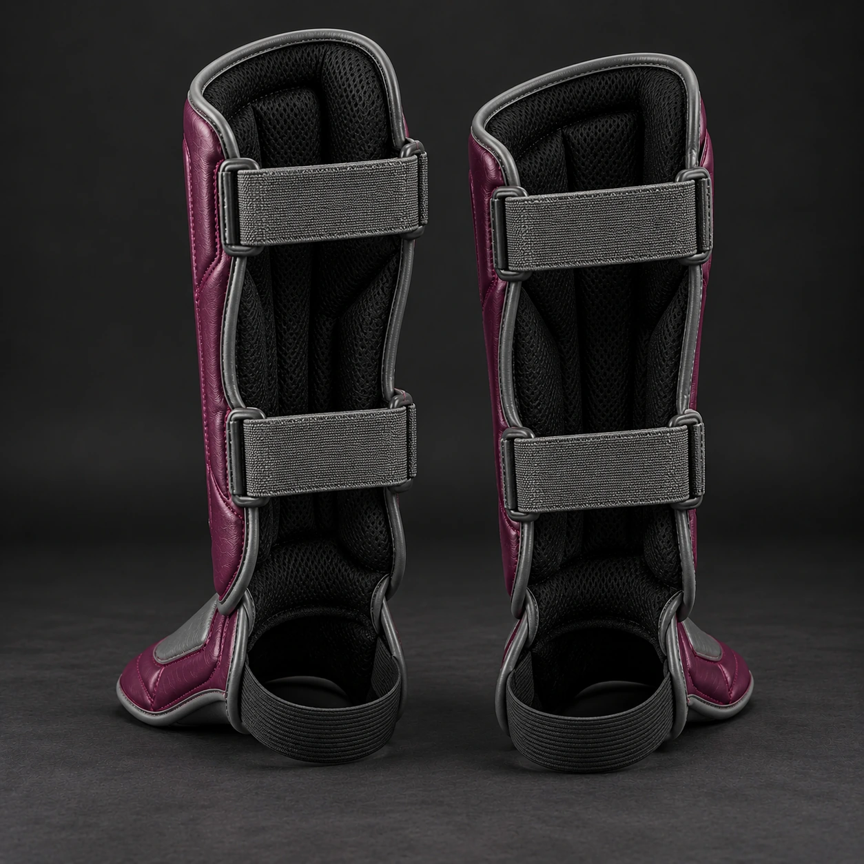 Crimson Shin Guards — Plum / Pewter — Rear view (AI demo concept)