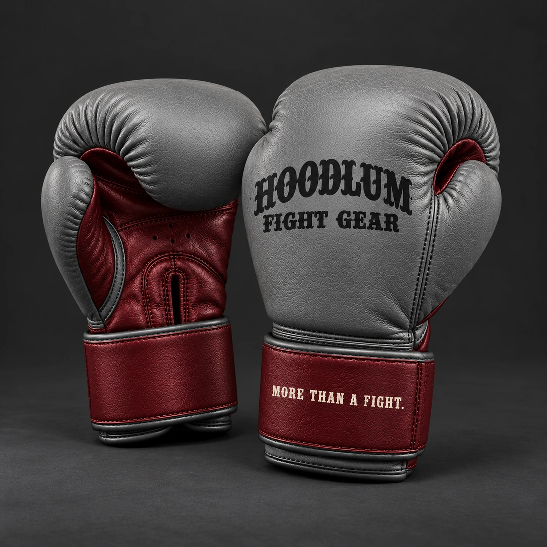 Crimson Sparring Gloves — Ash / Burgundy — Opposite-side view (AI demo concept)