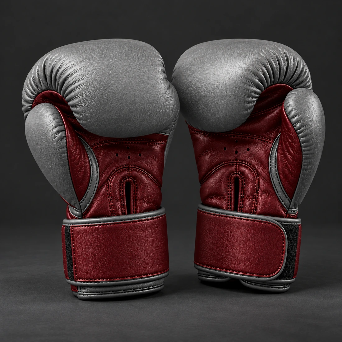 Crimson Sparring Gloves — Ash / Burgundy — Rear view (AI demo concept)