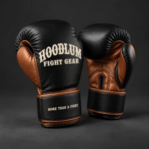 Crimson Sparring Gloves — Black / Copper — Three-quarter view (AI demo concept)