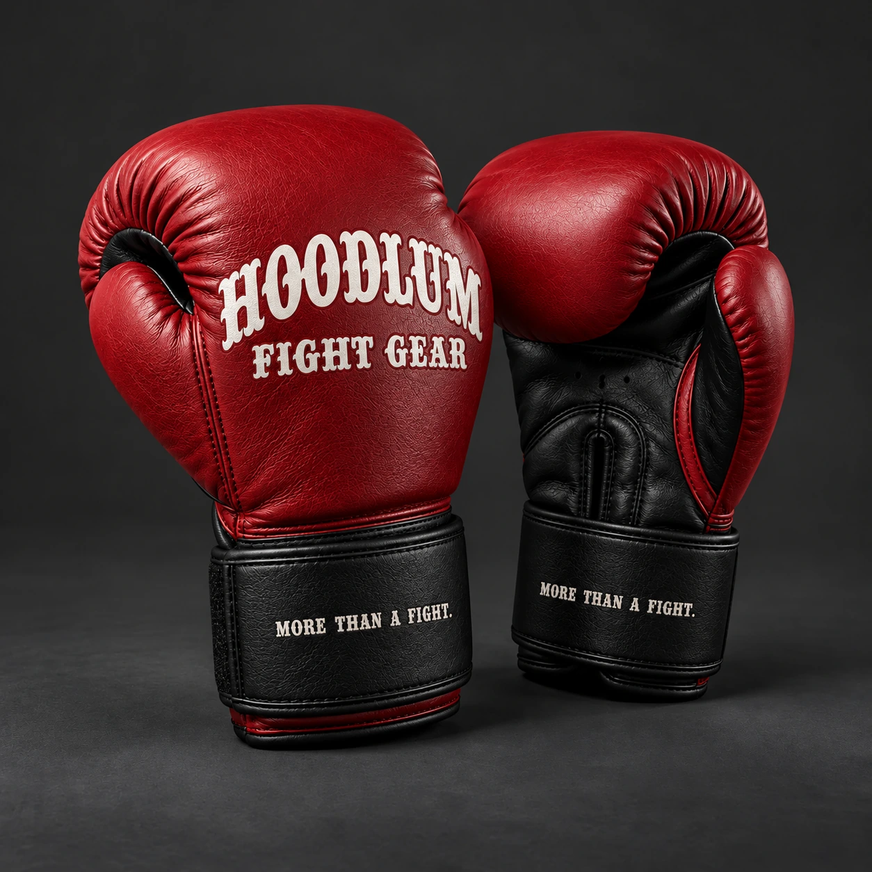 Crimson Sparring Gloves — Three-quarter view (AI demo concept)