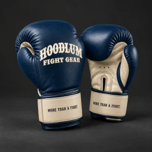 Crimson Sparring Gloves — Marine / Bone — Three-quarter view (AI demo concept)