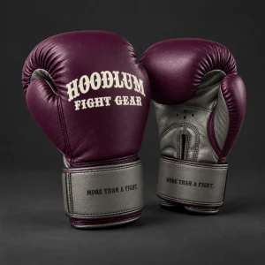 Crimson Sparring Gloves — Plum / Pewter — Three-quarter view (AI demo concept)