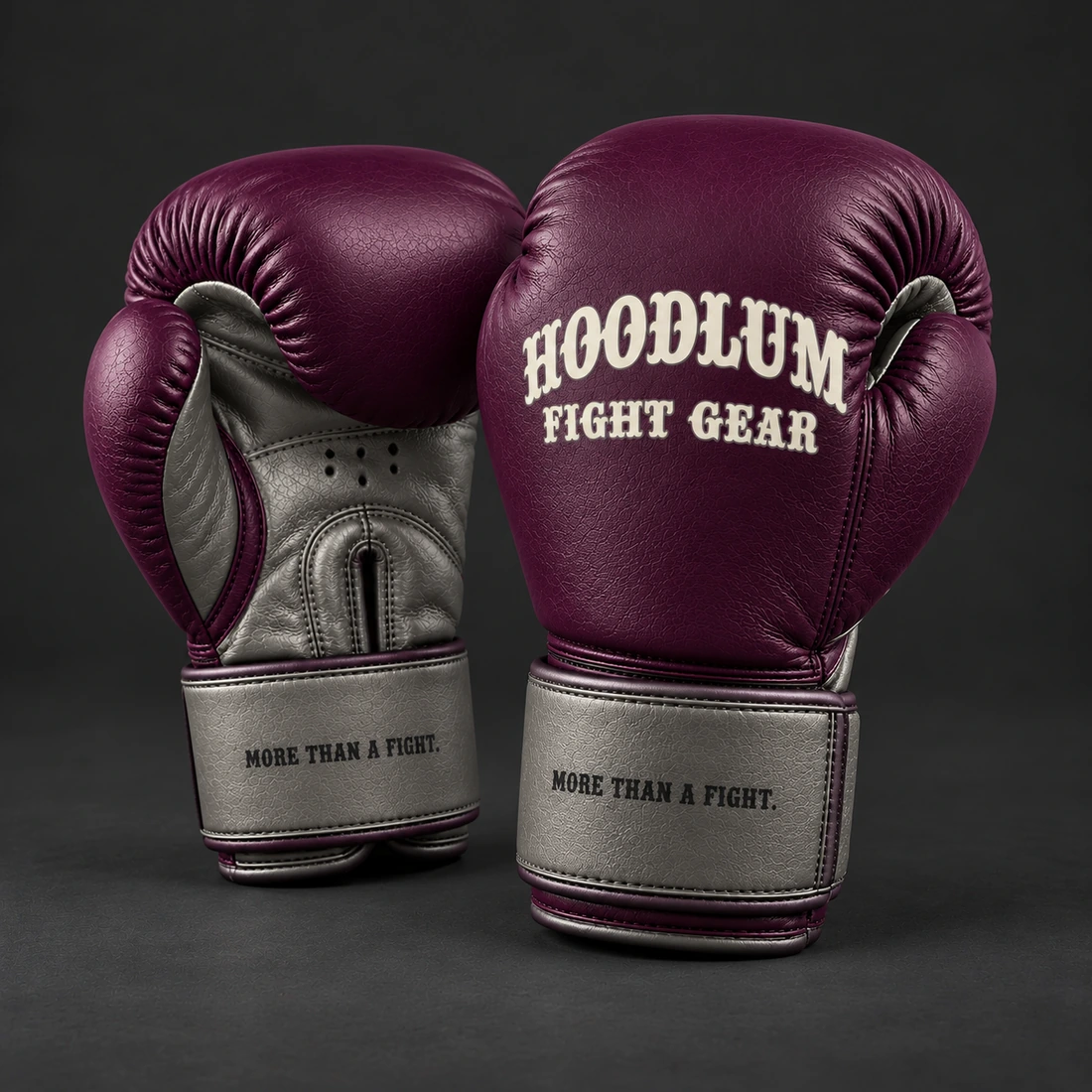 Crimson Sparring Gloves — Plum / Pewter — Opposite-side view (AI demo concept)