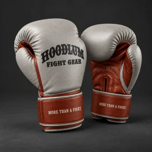 Crimson Sparring Gloves — Stone / Rust — Three-quarter view (AI demo concept)
